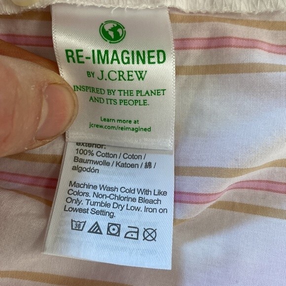 J Crew Tie Front Ruffle Neck Stripe Blouse Top V-Neck Long Sleeve Popover Cotton - Picture 10 of 16